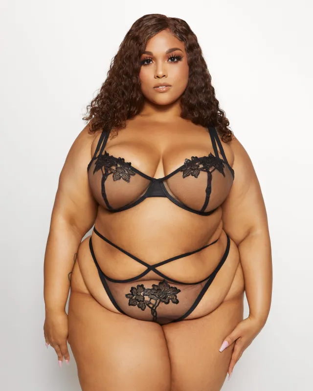 Love, Vera Appliqué Bra & Panty Set Black Curvy sold by Love Vera