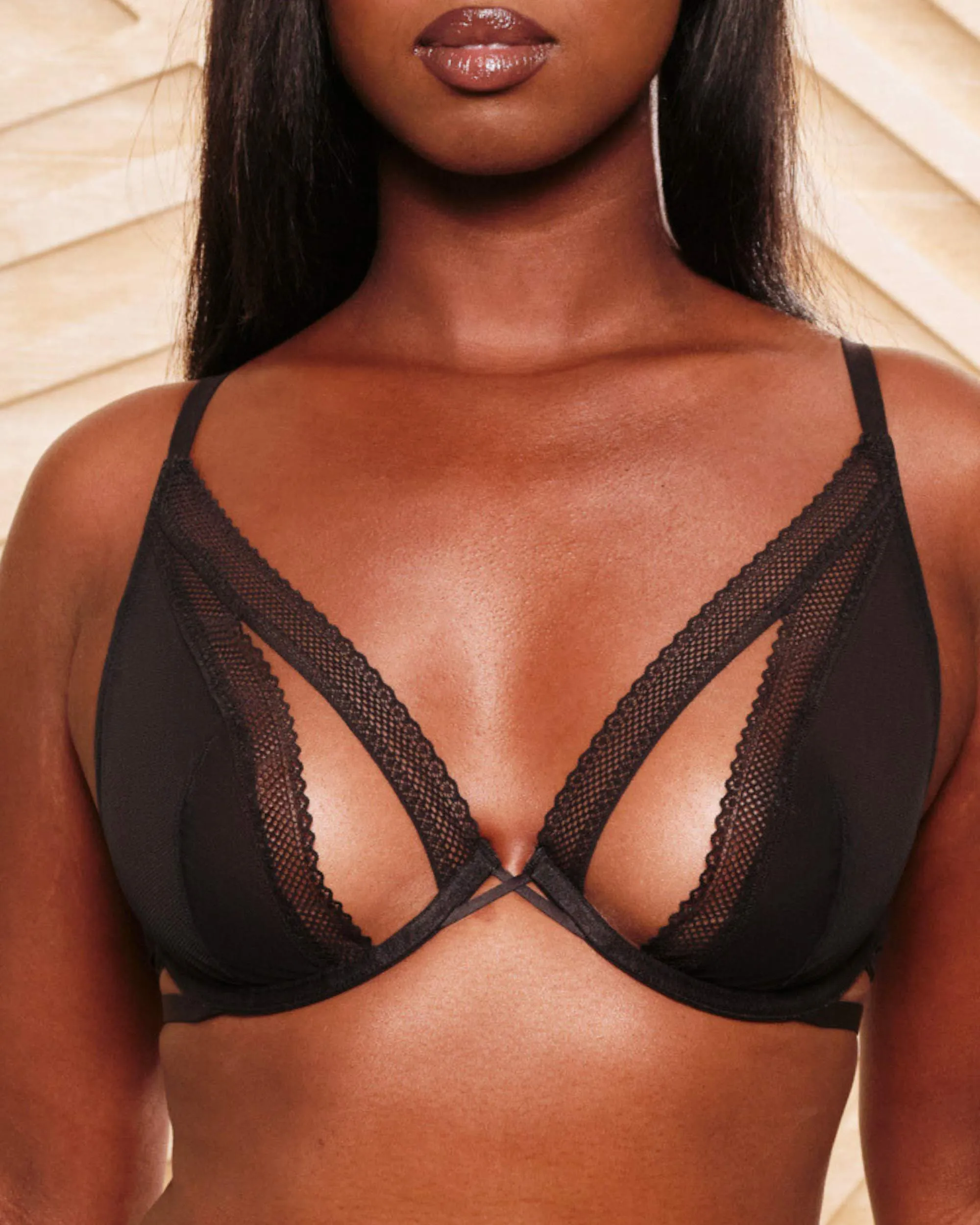 Cutout Bare Mesh Demi Bra Black sold by Love Vera