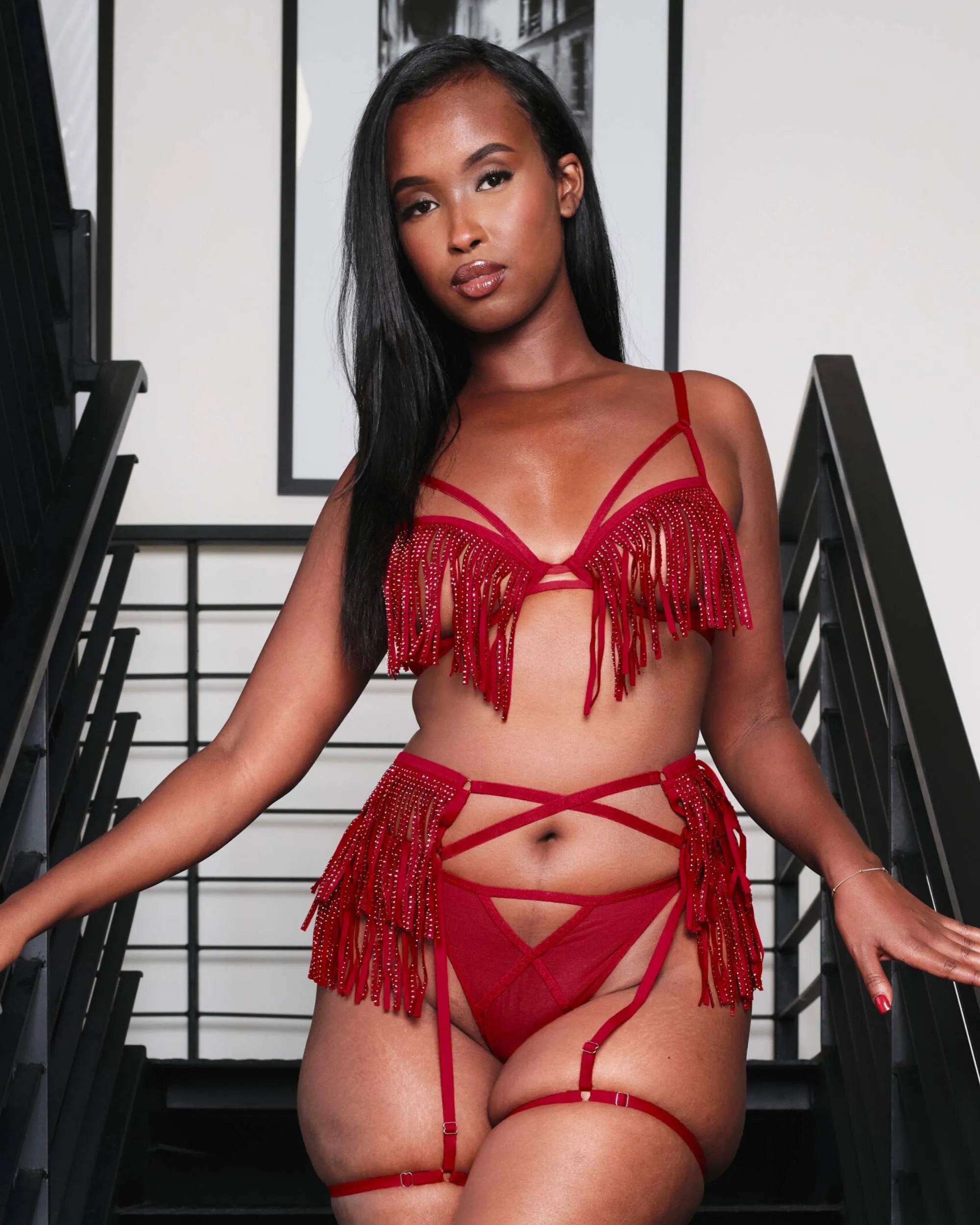 Rhinestone Fringe Thong Cherry Bomb Red sold by Love Vera product image thumbnail 3