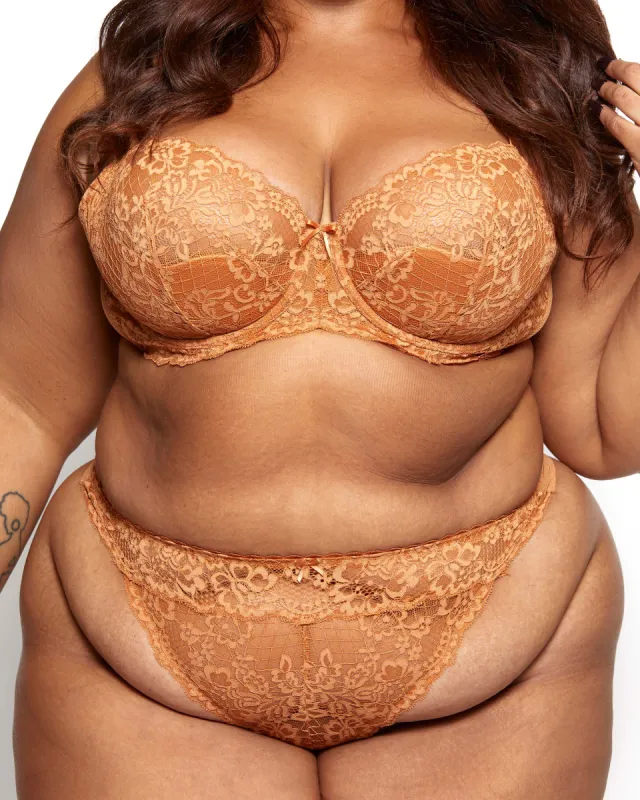 Love, Vera Nude Floral Lace Unlined Balconette Bra Manuka Honey Curvy sold by Love Vera