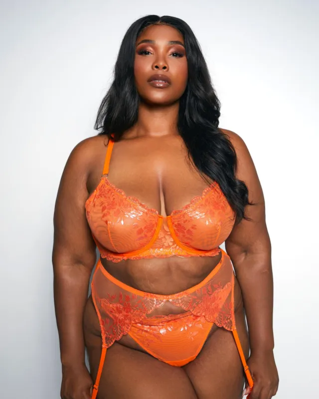 Glittering Embroidered 3 Piece Garter Set Orange Crush Curvy sold by Love Vera