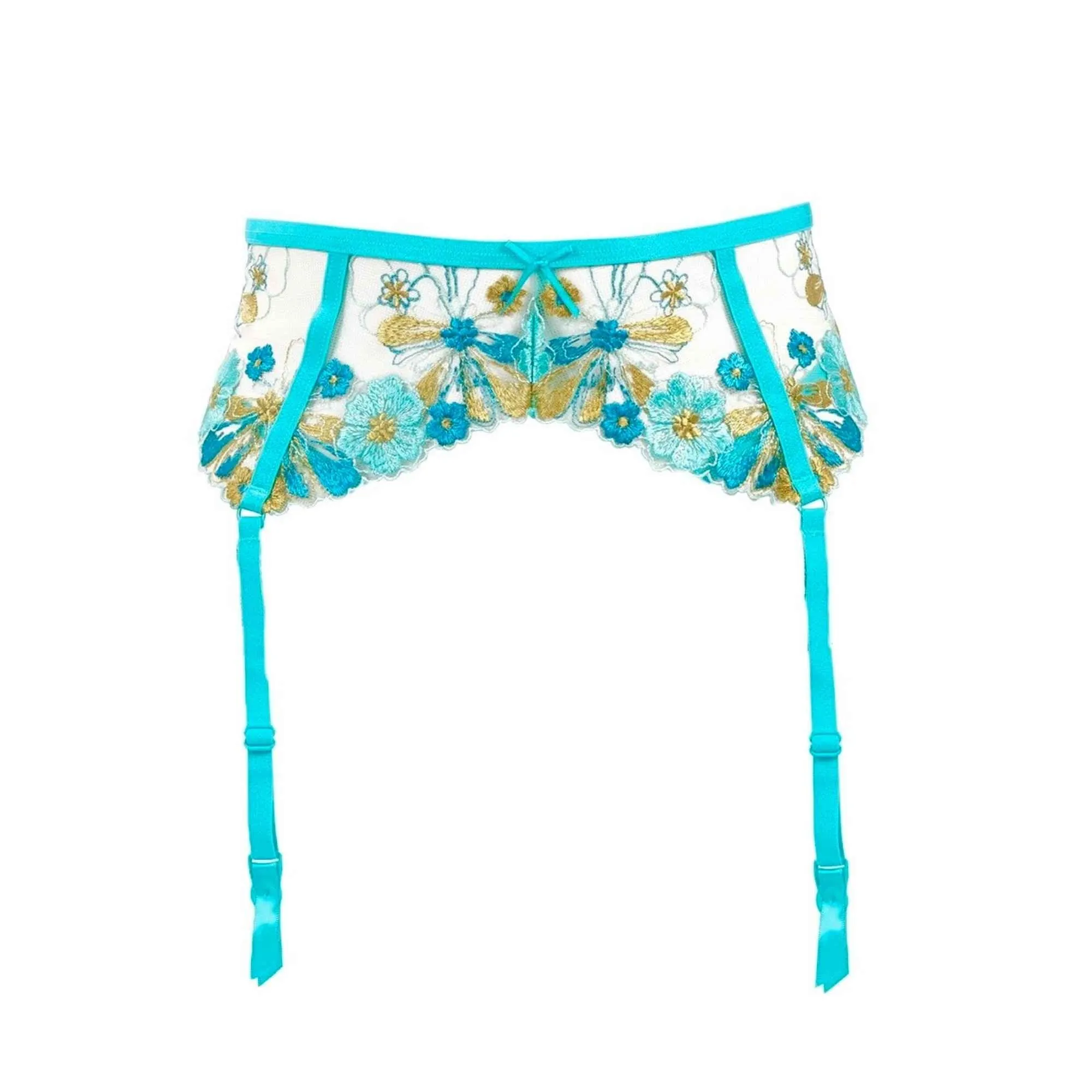 Love, Vera Embroidered Floral Garter Blue Curacao Curvy sold by Love Vera product image thumbnail 4