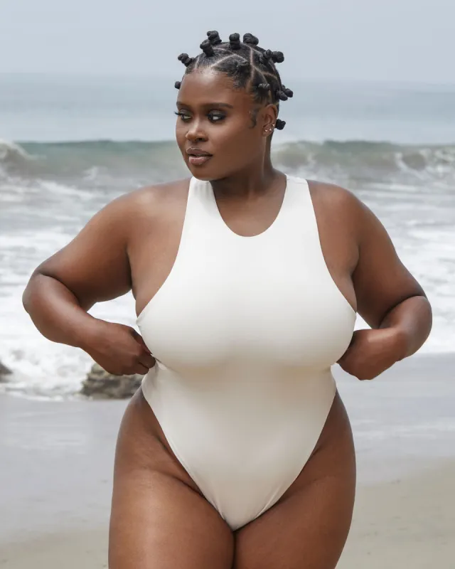 Racerback Bodysuit Open Back Cream Curvy sold by Love Vera