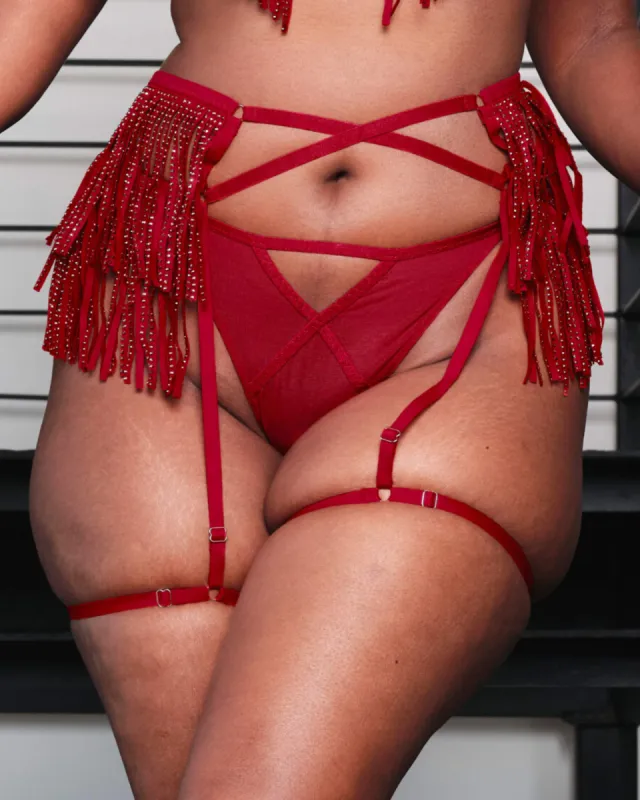 Rhinestone Fringe Suspender Cherry Bomb Red sold by Love Vera