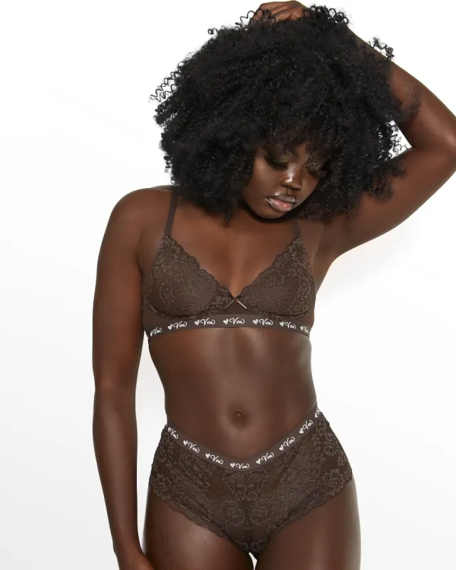 Love, Vera Logo Bralette and Boyshort Set Dark Cocoa sold by Love Vera