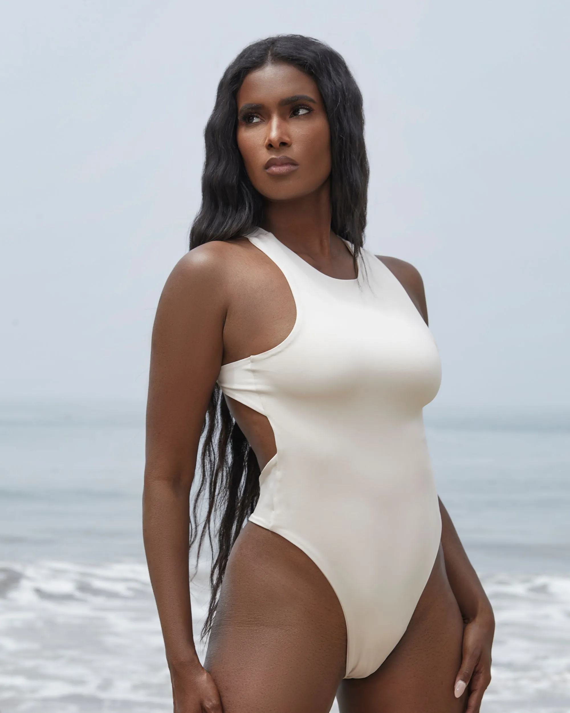 Racerback Bodysuit Open Back Cream sold by Love Vera