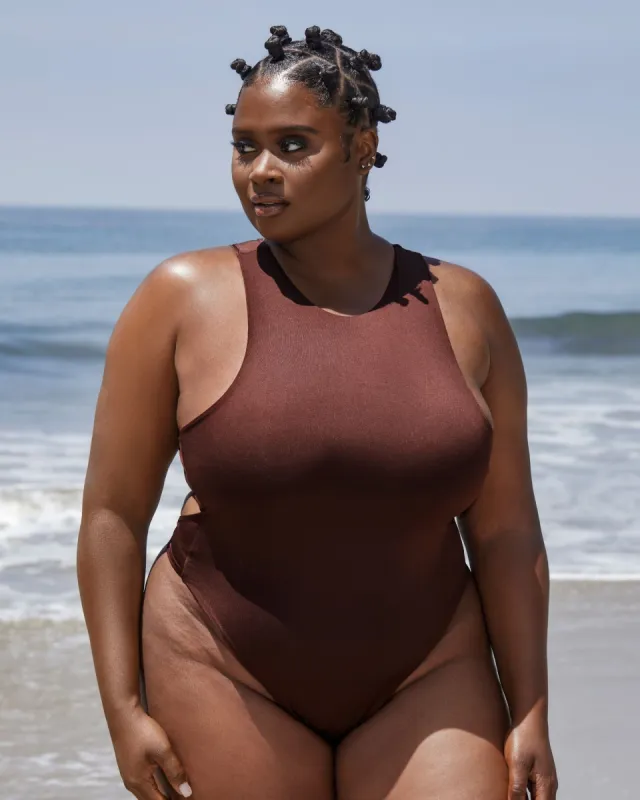 Racerback Bodysuit Open Back Chocolate Curvy sold by Love Vera