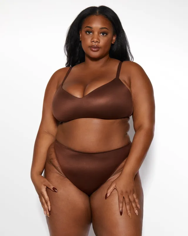 Love, Vera Soft T-Shirt Bra and High Waist Panty Set Chocolate Fondant Curvy sold by Love Vera