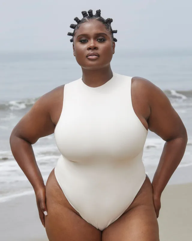 High Neck Bodysuit Cream Curvy sold by Love Vera