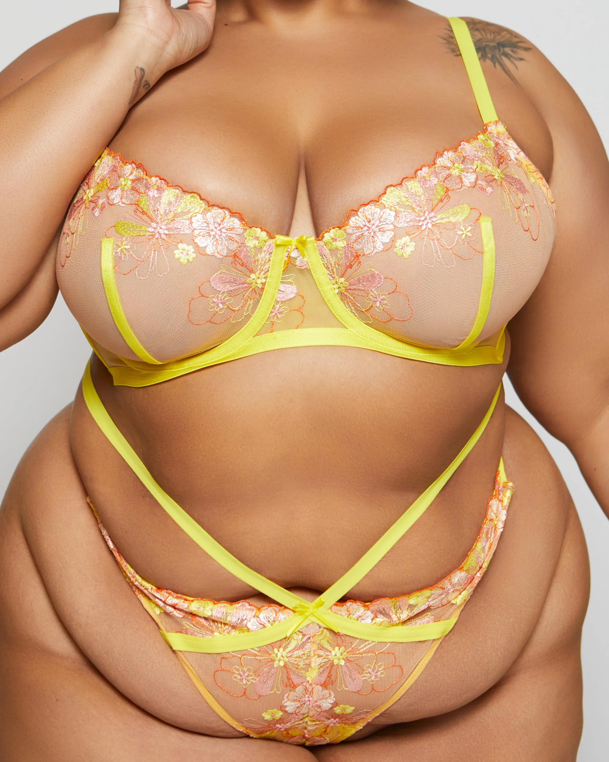 Love, Vera Embroidered Floral Unlined Balconette Bra Lemon Verbena Curvy sold by Love Vera