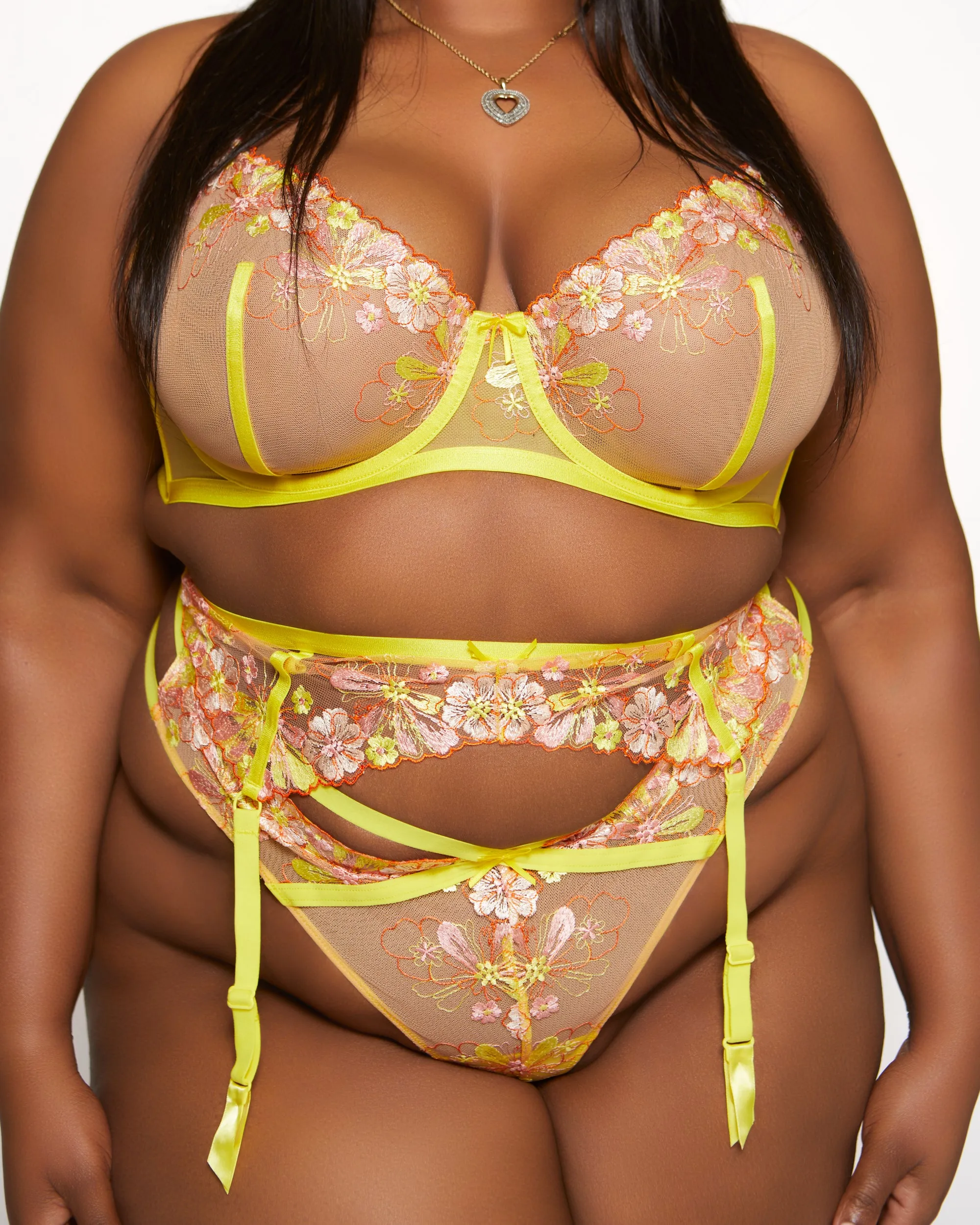 Love, Vera Embroidered Floral Unlined Balconette Bra Lemon Verbena Curvy sold by Love Vera product image thumbnail 2