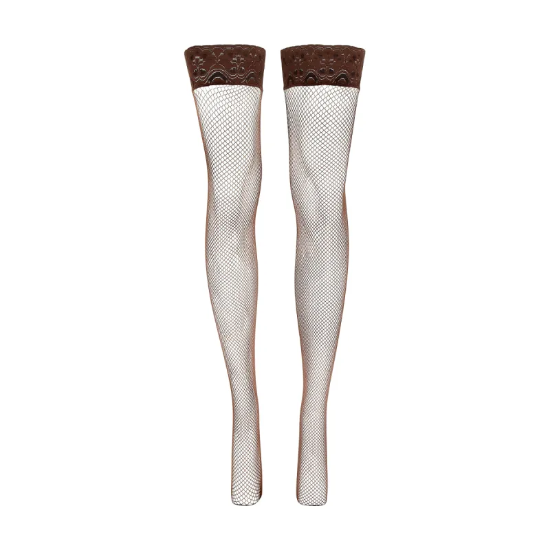 Love, Vera Fishnet Thigh Highs Chocolate Fondant sold by Love Vera