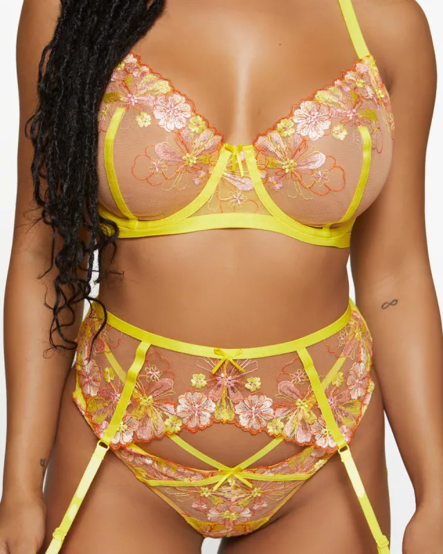 Love, Vera Embroidered Floral Unlined Balconette Bra Lemon Verbena sold by Love Vera
