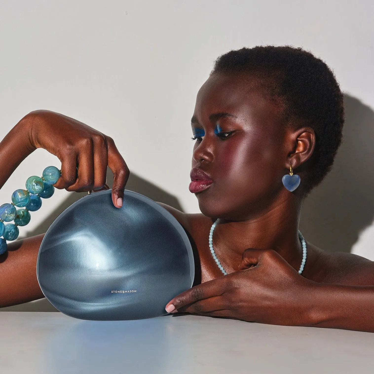 Blue Aventurine Heart Charm Earring sold by Stone and Mason product image thumbnail 2