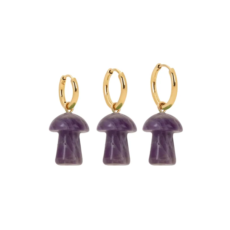 Amethyst Mini Mushroom Charm Earring sold by Stone and Mason