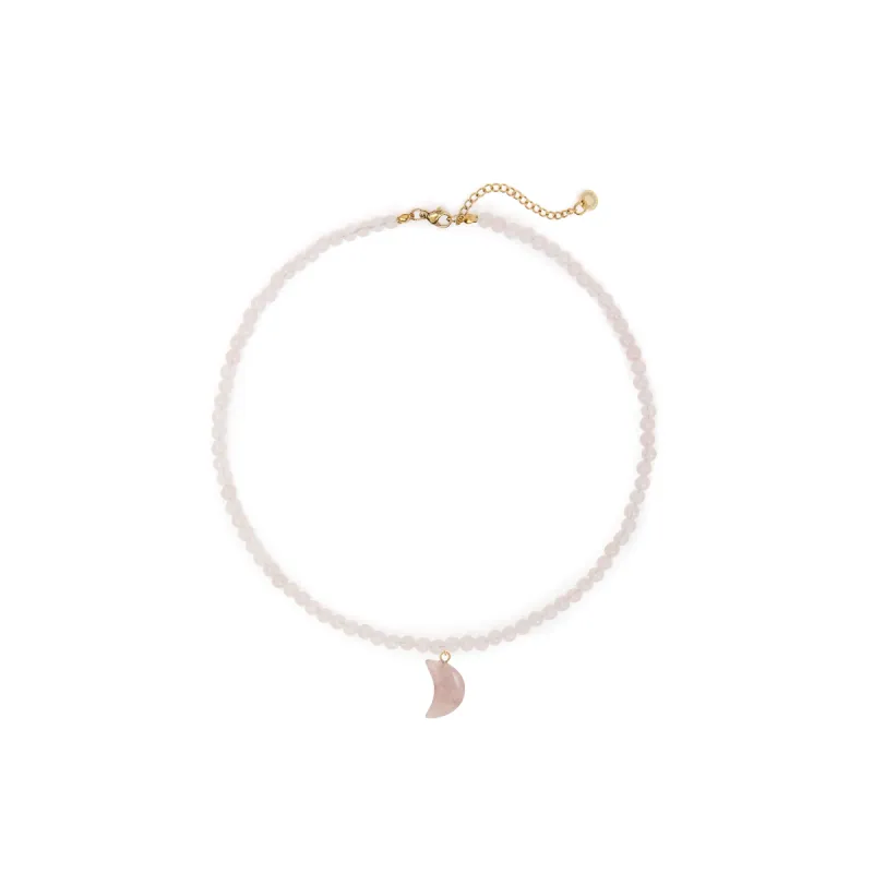 Rose Quartz Moon Charm Necklace sold by Stone and Mason