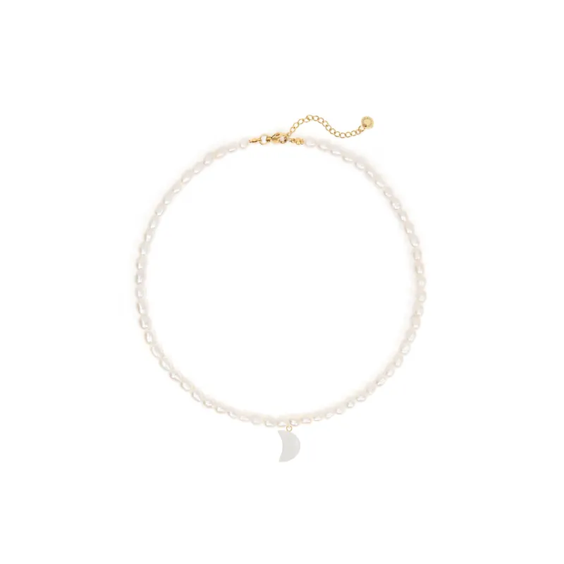 Pearl & White Jasper Moon Charm Necklace sold by Stone and Mason