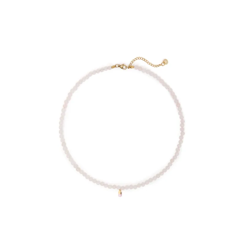Rose Quartz Bead Necklace with Pink Pill Charm sold by Stone and Mason