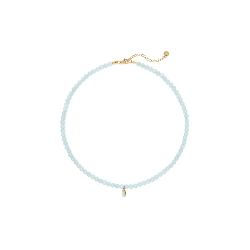 Aquamarine Bead Necklace with Blue Pill Charm sold by Stone and Mason