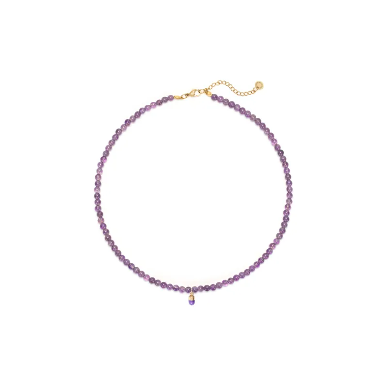 Amethyst Bead Necklace with Pill Charm sold by Stone and Mason