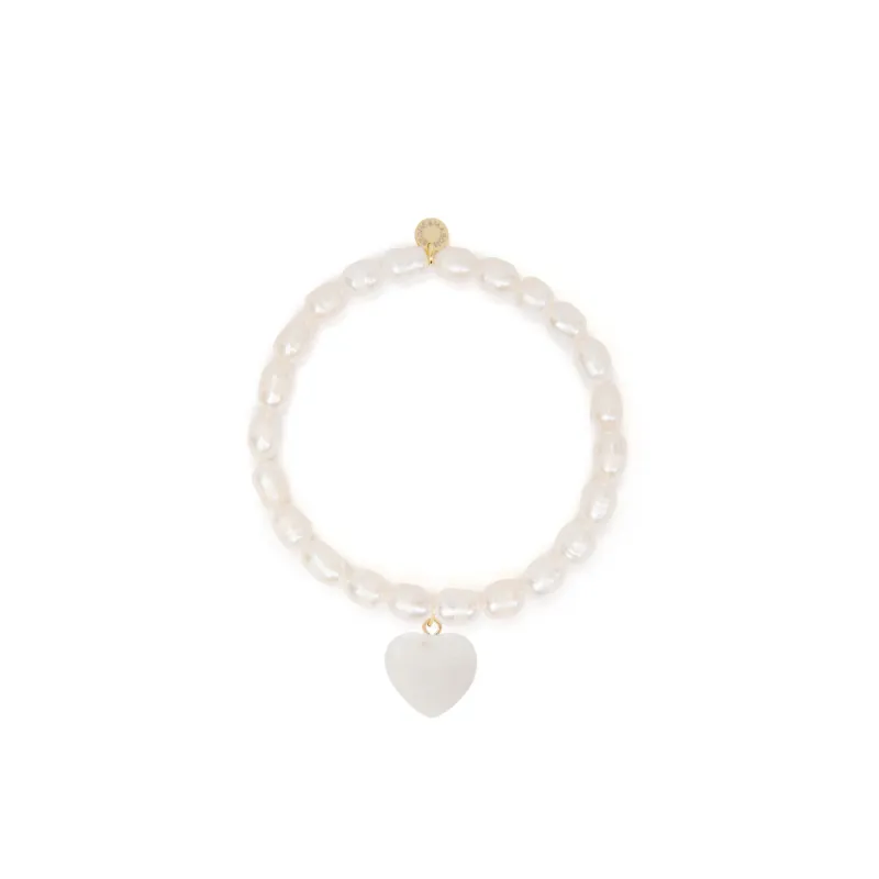 6mm Pearl Bead Bracelet with White Jasper Heart Charm sold by Stone and Mason