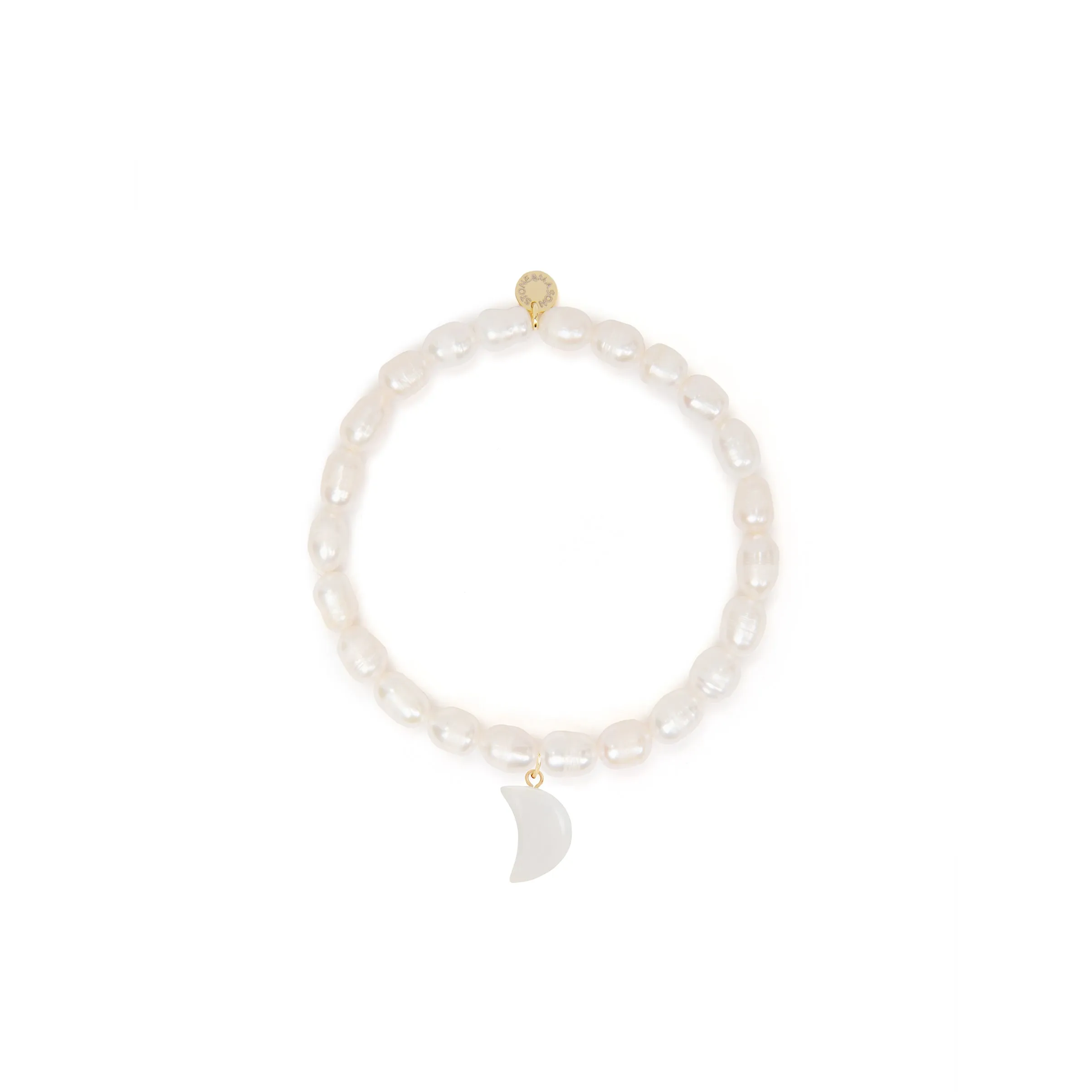 6mm Pearl Bead Bracelet with White Jasper Moon Charm sold by Stone and Mason