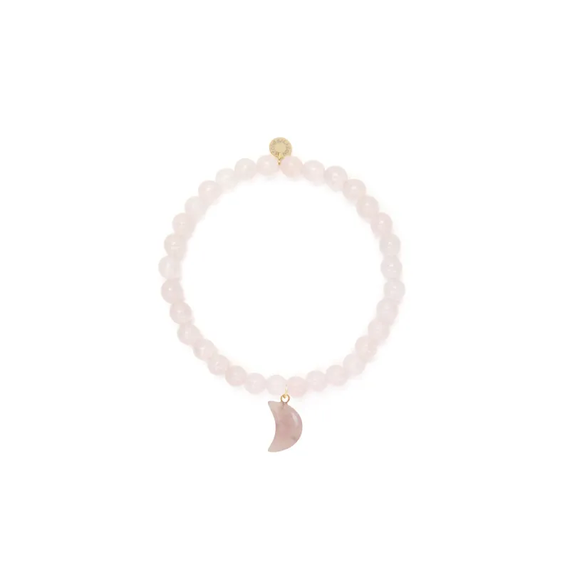 6mm Rose Quartz Bead Bracelet Moon Charm sold by Stone and Mason