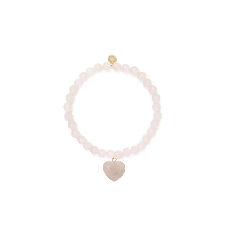 6mm Rose Quartz Bead Bracelet with Heart Charm sold by Stone and Mason