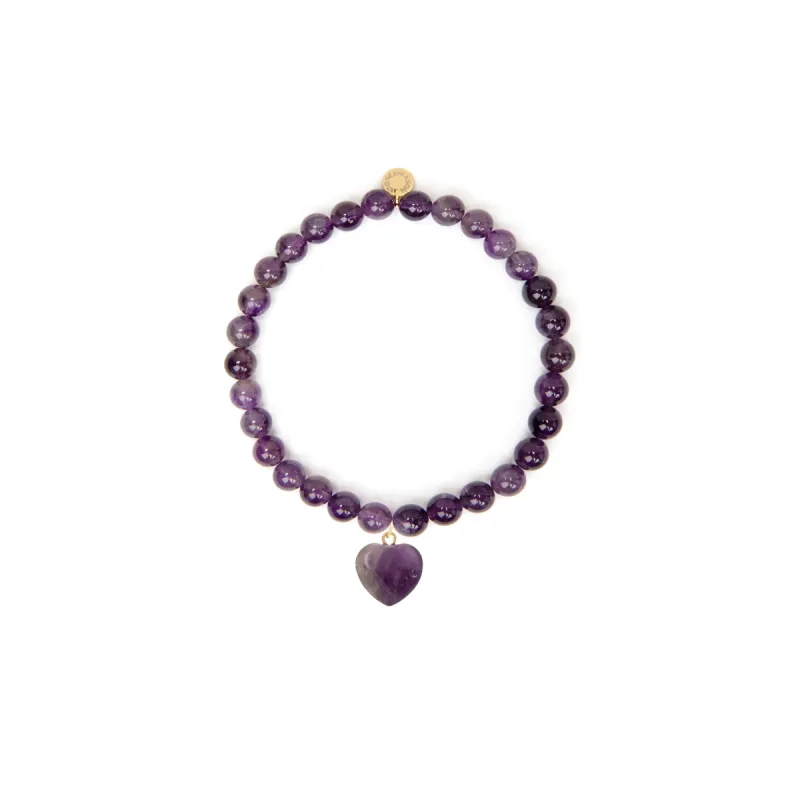 6mm Amethyst Bead Bracelet Heart Charm sold by Stone and Mason
