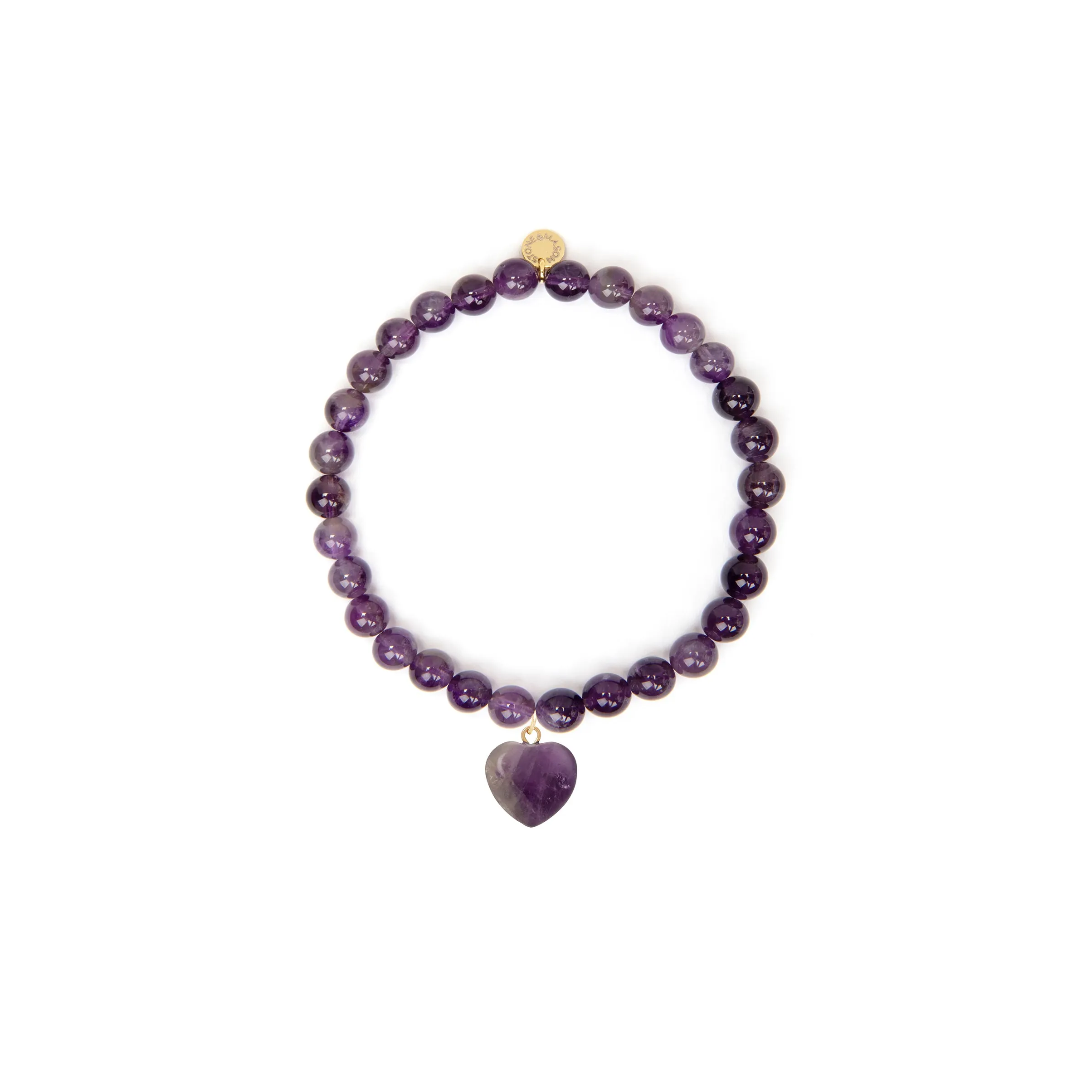 6mm Amethyst Bead Bracelet Heart Charm sold by Stone and Mason
