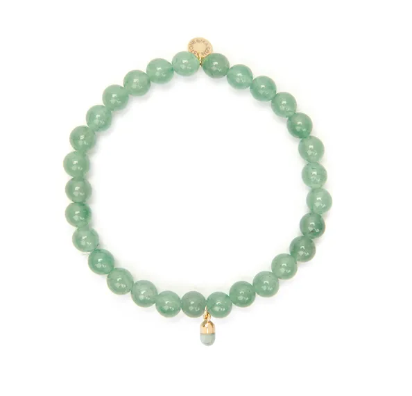 6mm Green Aventurine Bead Bracelet with Green Pill Charm sold by Stone and Mason