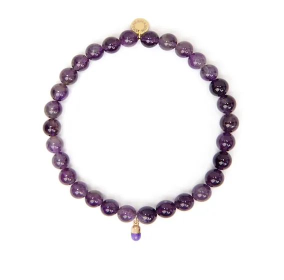 6mm Amethyst Bead Bracelet with Purple Pill Charm sold by Stone and Mason