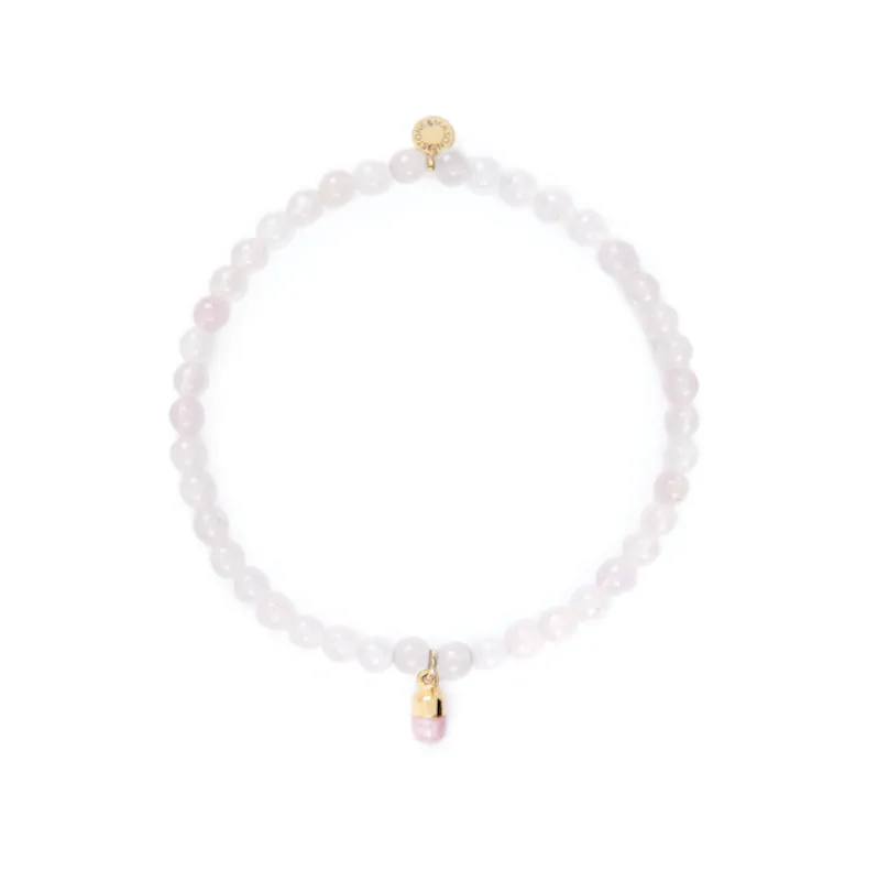 4mm Rose Quartz Bead Bracelet with Pink Pill Charm sold by Stone and Mason