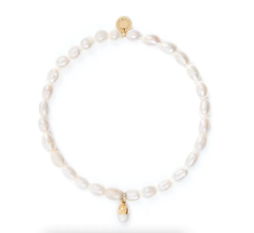 4mm Pearl Bead Bracelet with Cream Pill Charm sold by Stone and Mason
