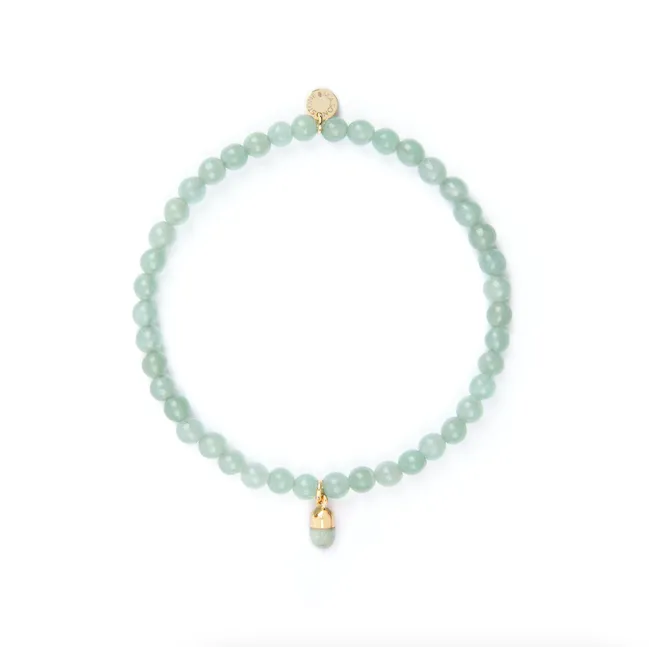 4mm Green Aventurine Bead Bracelet with Green Pill Charm sold by Stone and Mason