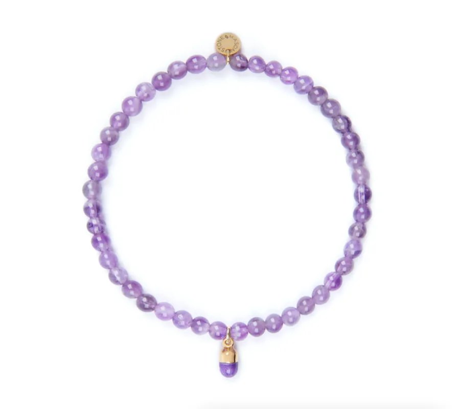 4mm Amethyst Bead Bracelet with Purple Pill Charm sold by Stone and Mason