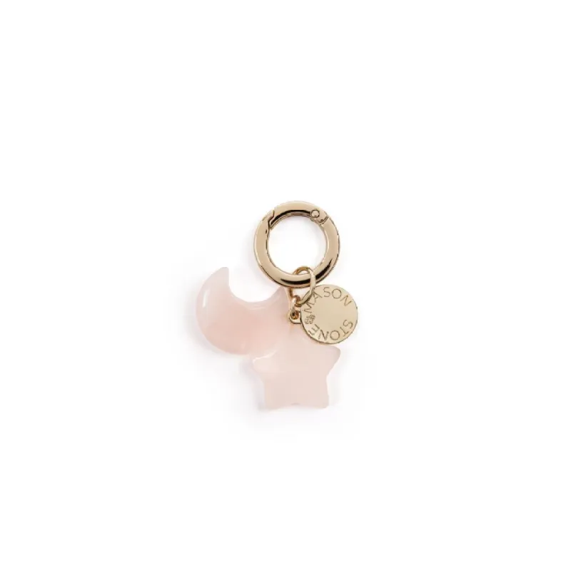 Double Charm Rose Quartz Moon & Star Bag Charm sold by Stone and Mason
