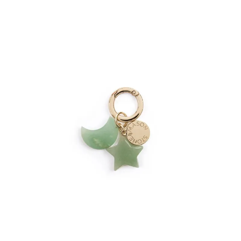 Double Charm Green Aventurine Moon & Star Bag Charm sold by Stone and Mason