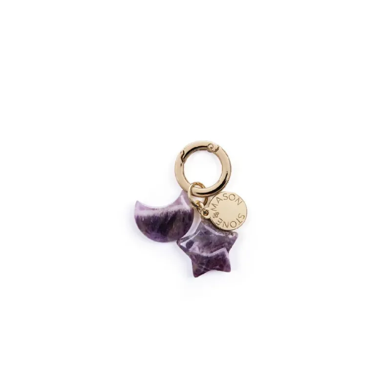 Double Charm Amethyst Moon & Star Bag Charm sold by Stone and Mason