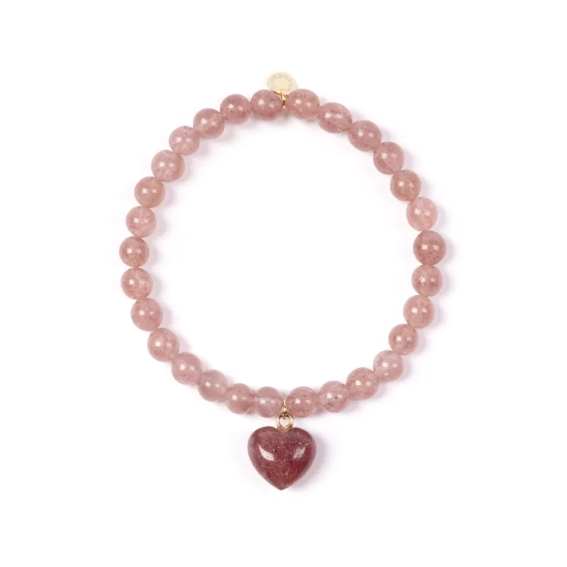 6mm Strawberry Quartz Heart Charm Bracelet sold by Stone and Mason