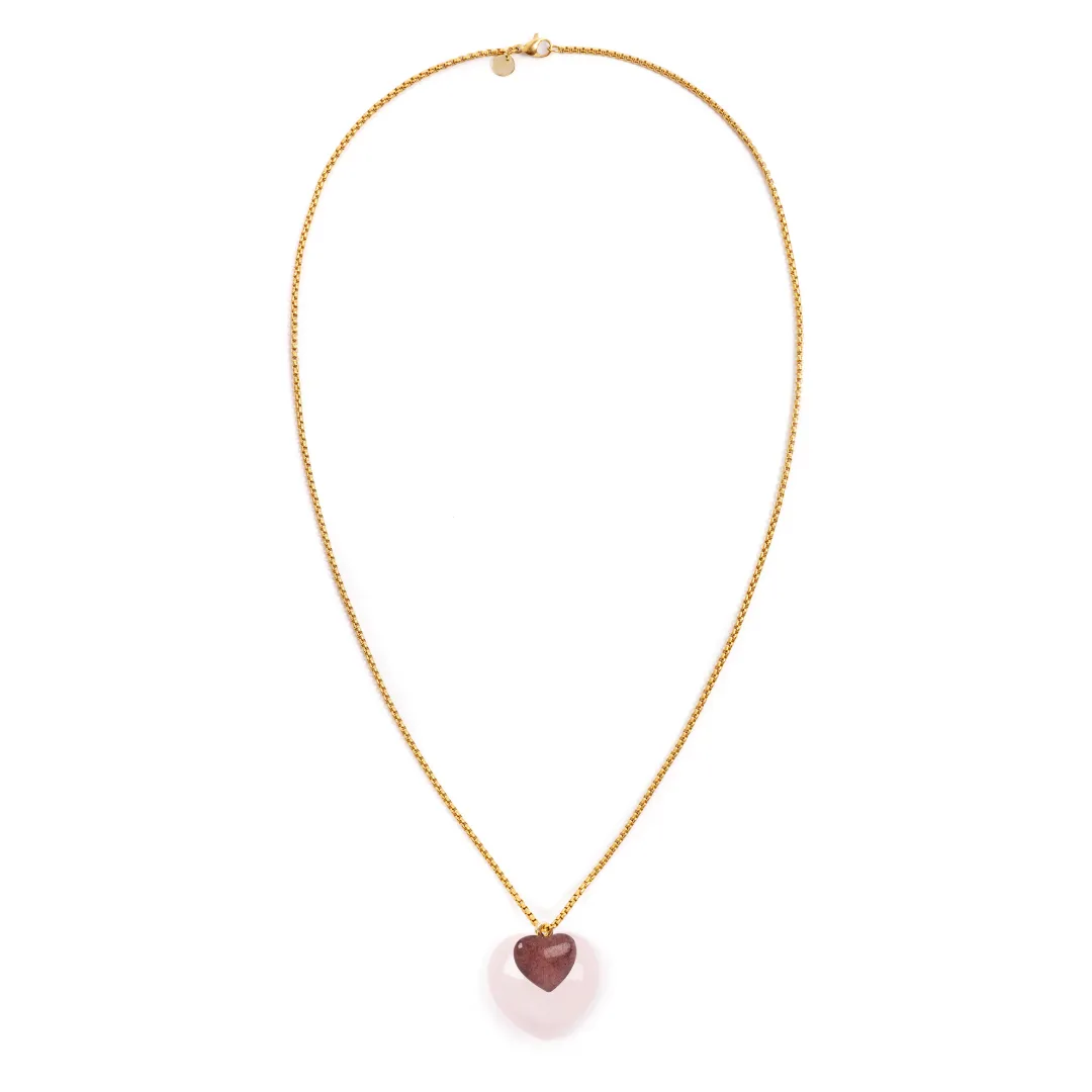 Large Double Heart Pendant Large Rose Quartz with Strawberry Quartz sold by Stone and Mason