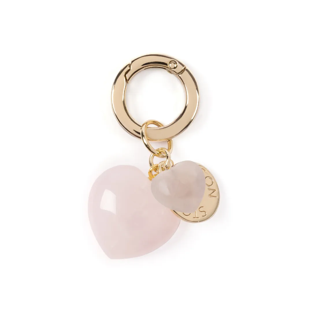 Double Heart Rose Quartz Bag Charm sold by Stone and Mason