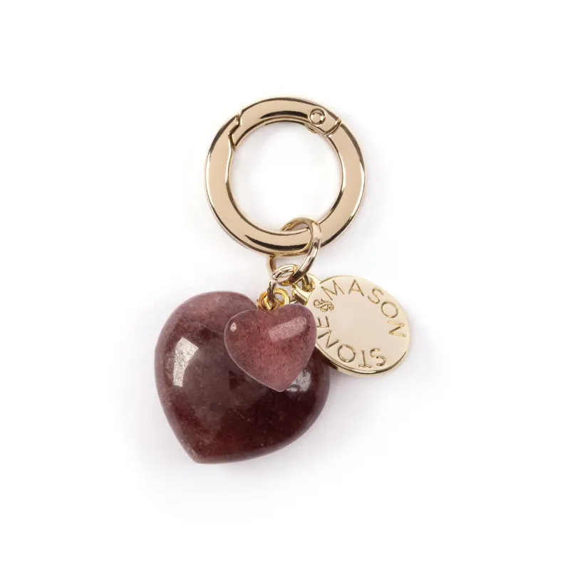 Double Heart Strawberry Quartz Bag Charm sold by Stone and Mason