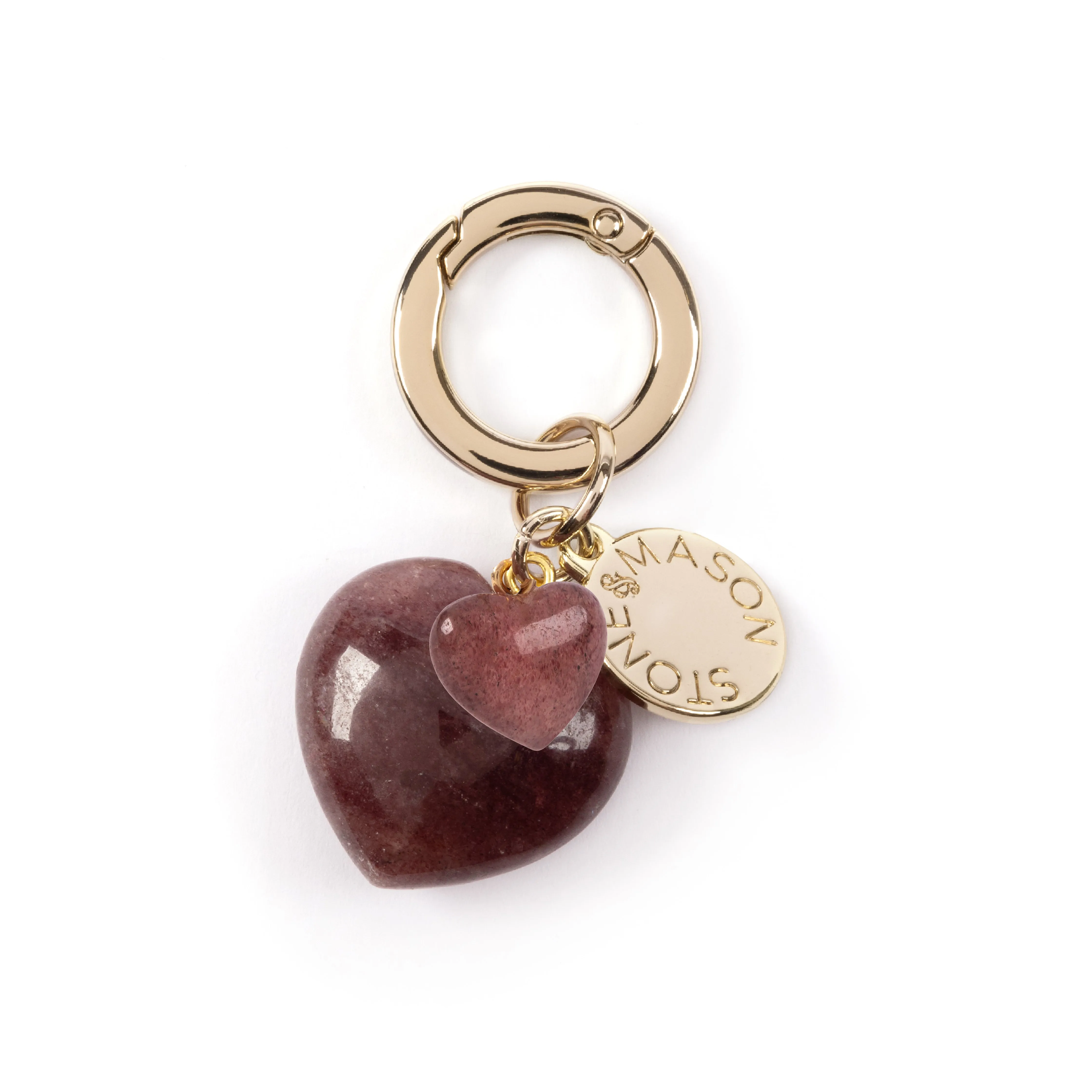 Double Heart Strawberry Quartz Bag Charm sold by Stone and Mason