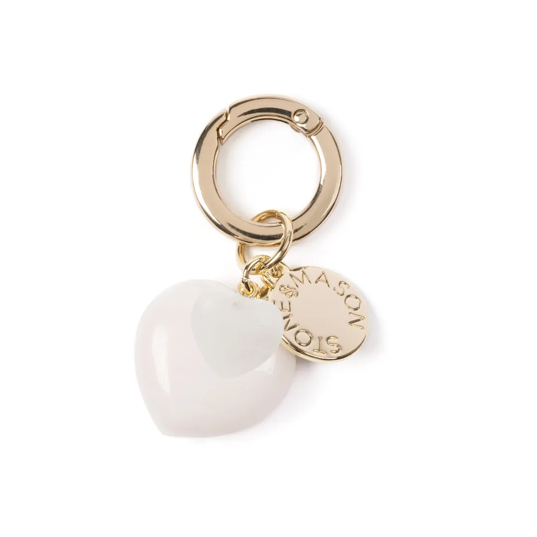 Double Heart White Jasper Bag Charm sold by Stone and Mason