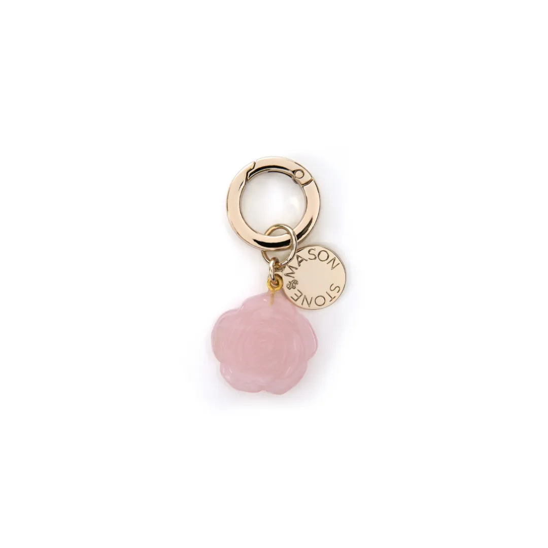 Rose Quartz Flower Bag Charm sold by Stone and Mason