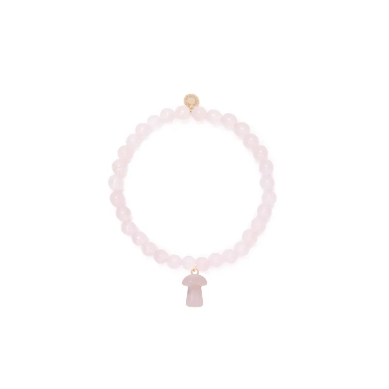 6mm Rose Quartz Bead Bracelet with Mushroom Charm sold by Stone and Mason