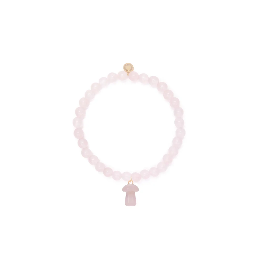 6mm Rose Quartz Bead Bracelet with Mushroom Charm sold by Stone and Mason