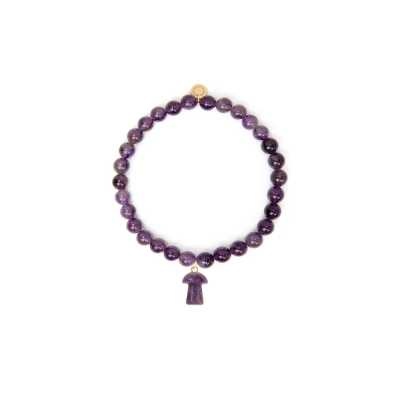 6mm Amethyst Bead Bracelet Mushroom Charm sold by Stone and Mason
