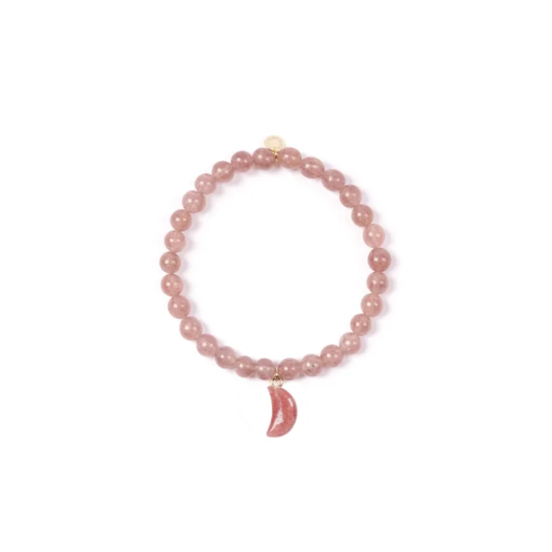 6mm Strawberry Quartz Bead Bracelet with Moon Charm sold by Stone and Mason